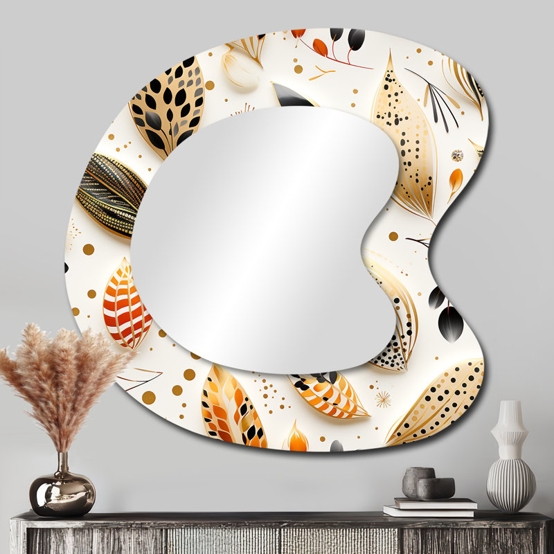 Boho Chic Botanical Stone - Irregular Boho Assymetrical Bohemian Unique Wall Mirror, 33" x 33"