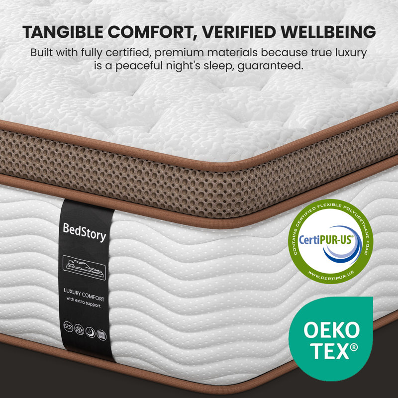 Matelas hybride mi-ferme 10 po / 12 po / 14 po avec ressorts ensachés et support à deux zones - mousse viscoélastique rafraîchissante, CertiPUR-US / OEKO-TEX