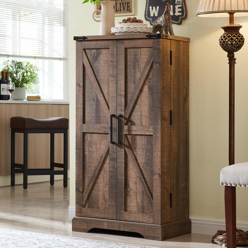 Garde-manger de ferme avec 10 portes, armoire de rangement en bois avec portes de grange magnétiques et tablettes réglables