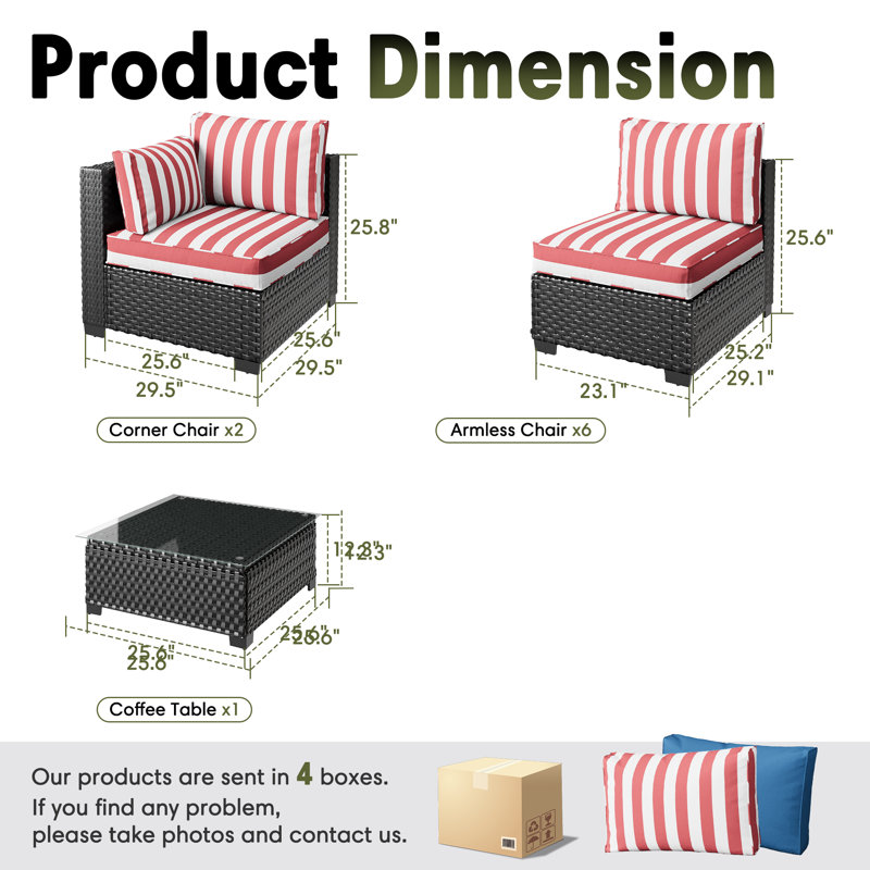 Pre-Assembled Chairs, 8-Person Patio Furniture Set Outdoor Wicker Sectional Conversation Seating Group With Waterproof Furniture Cover