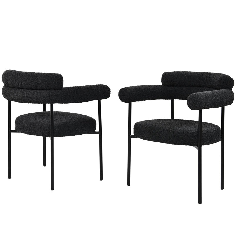 De 2 fauteuils rembourrés Boucle avec pieds en métal noir pour la cuisine, Noir, Noir