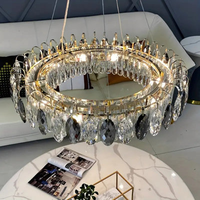 Lustre moderne en cristal pour salon, chambre à coucher, cuisine, table à manger, lustre à DEL argenté