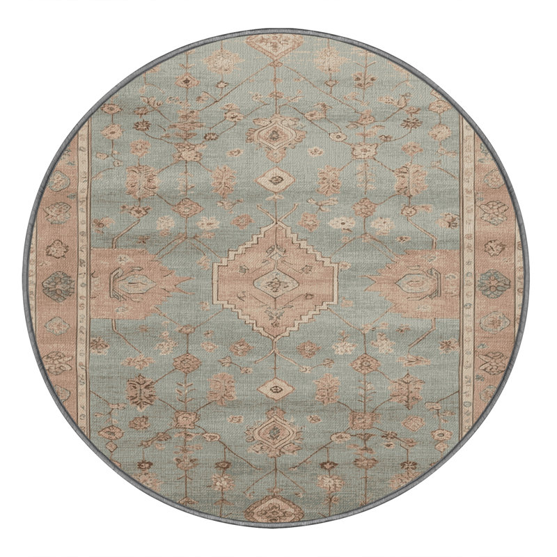 Machine Washable Afyon Gray Area Rug, Round 6'