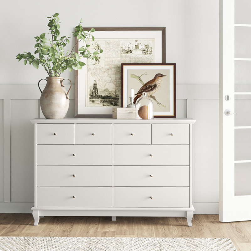 Arthuree 55.1'' W 10 - Drawer Dresser, White/Silver