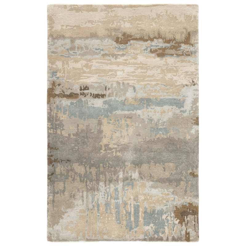 Tapis brun / bleu / gris touffeté à la main à motif abstrait Galewood, Rectangle 2 pi x 3 pi