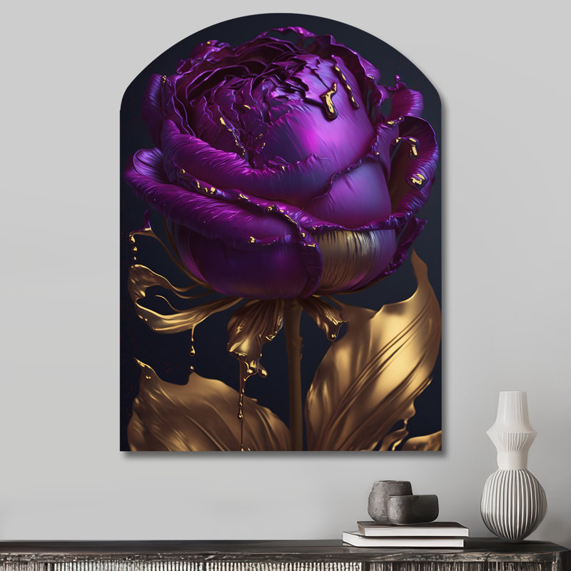 Mauve pivoine liquide or III - Arch pivoines en métal, sculpture murale asymétrique en métal, H 34 po x l 25 po