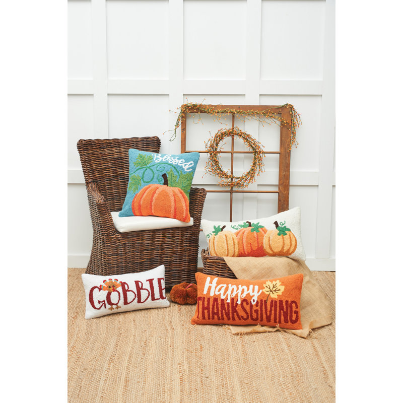 Gobble Thanksgiving Turkey Hooked Throw Pillow