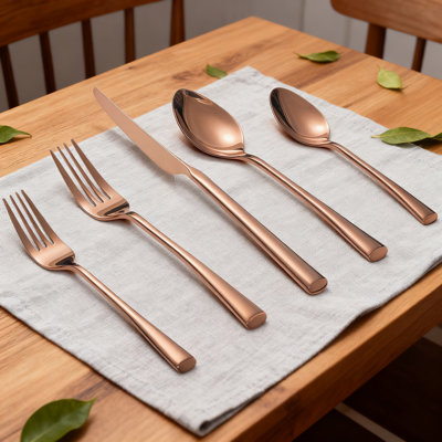 20-Piece Stainless Steel Flatware Set, Service For 4, Forged Construction, Rose Gold Silver Finish, Dishwasher Safe Cutlery Set