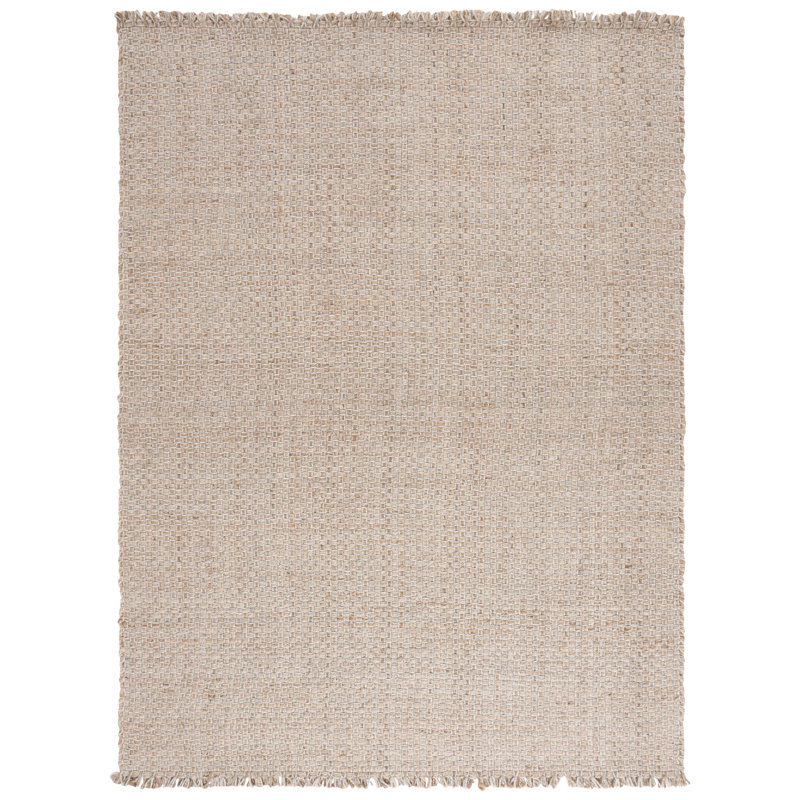 Tapis en jute / laine tissé à la main de couleur unie Khamis en ivoire / brun, Rectangle 8 pi x 10 pi
