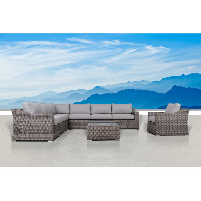 Biles Wicker Fully Assembled 7 - Person Seating Group with Cushions, Mixed Gray