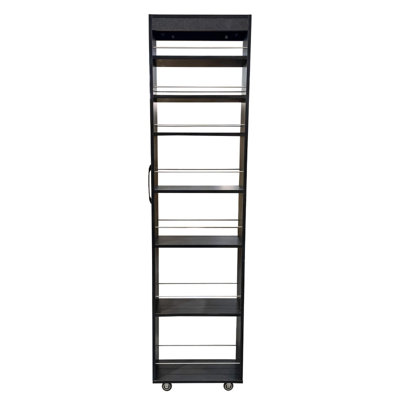 7.87" W Narrow 7-Tier Pull Out Storage Cart with Wheels & Handle for Kitchen Gaps, Small Spaces，Black