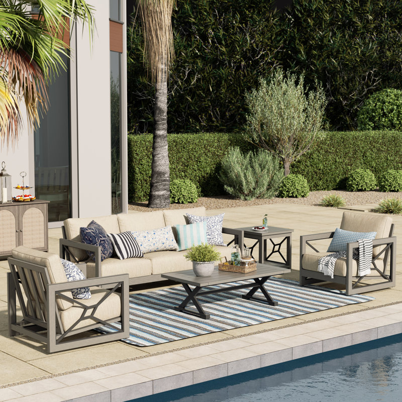 Marindo 5 Person Patio Aluminum Conversation Seating Group With Sunbrella® Cushions