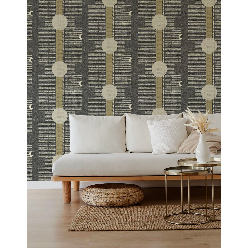Papier peint Inyanga, Newsprint Grey, Toile de ramie synthétique, Non encollé