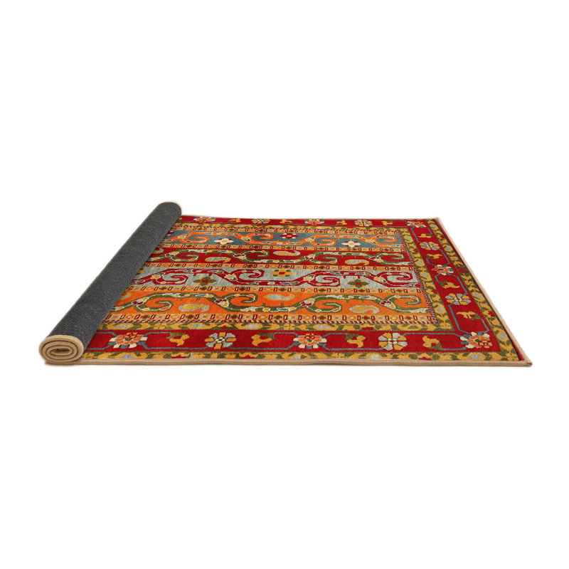 Tapis de zone rouge/jaune contemporain, Rond 3 pi