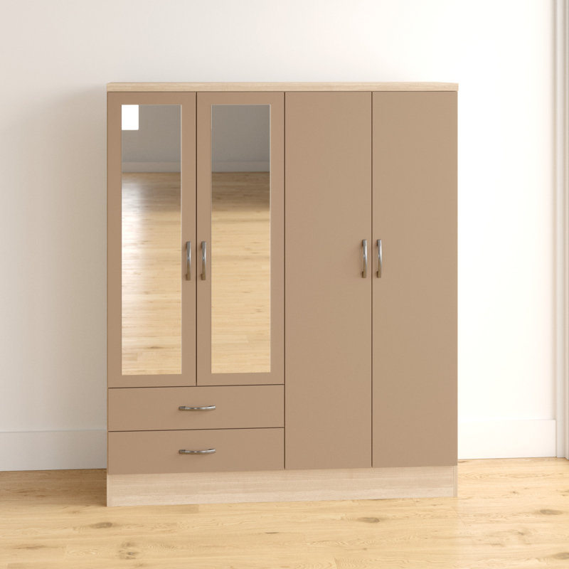 Cascio 4 Door Wardrobe, Oyster Gloss/Light Oak Effect Veneer