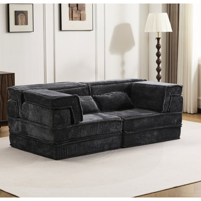 Upholstered Fabric Sectional, DARK GREY Fabric, H 27,32 po x l 38,94 po x P 76,4 po