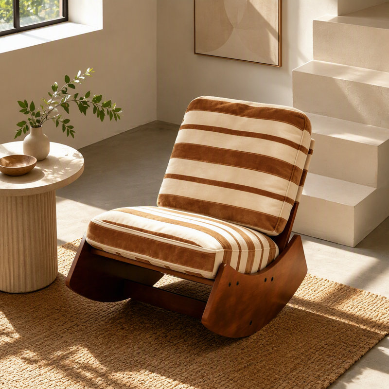 Fauteuil à bascule confortable en tissu avec cadre en bois massif pour de multiples usages