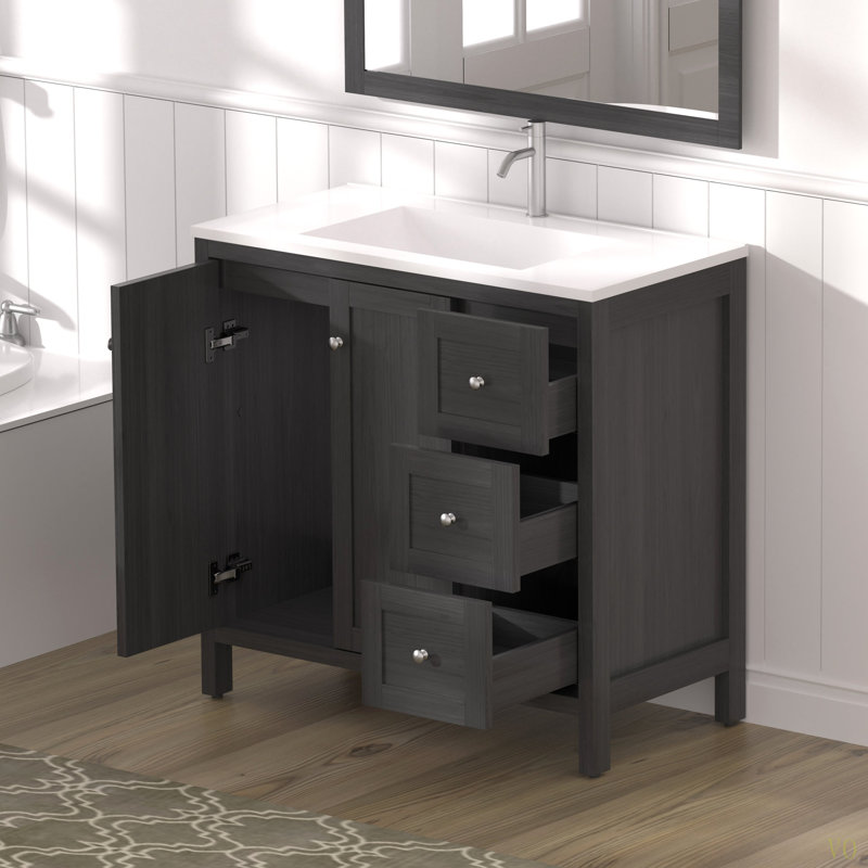 Meuble-lavabo moderne avec lavabo 35,5 po, armoire de rangement avec portes à fermeture douce et 3 tiroirs