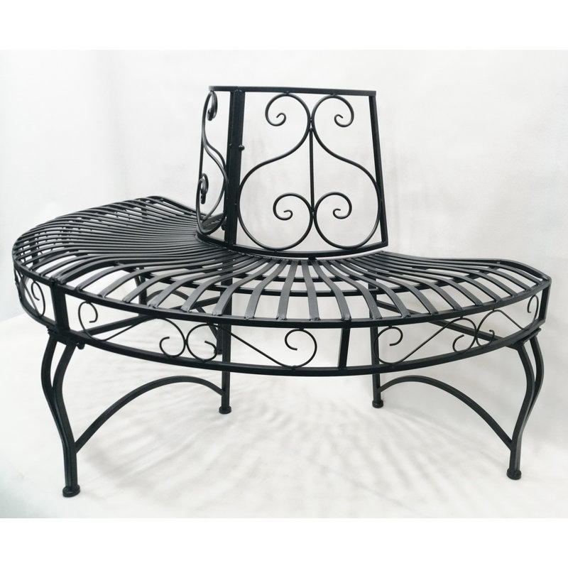  Metal Semi-Circle Tree-Wrap Bench, Black