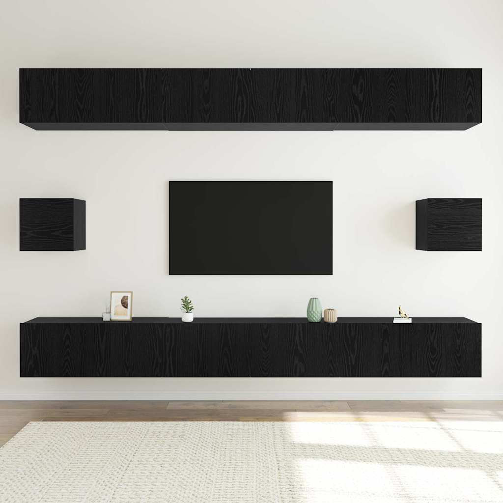 TV Cabinet Set 8 Pcs Black Oak 100 X 30 X 30 Cm Engineered Wood