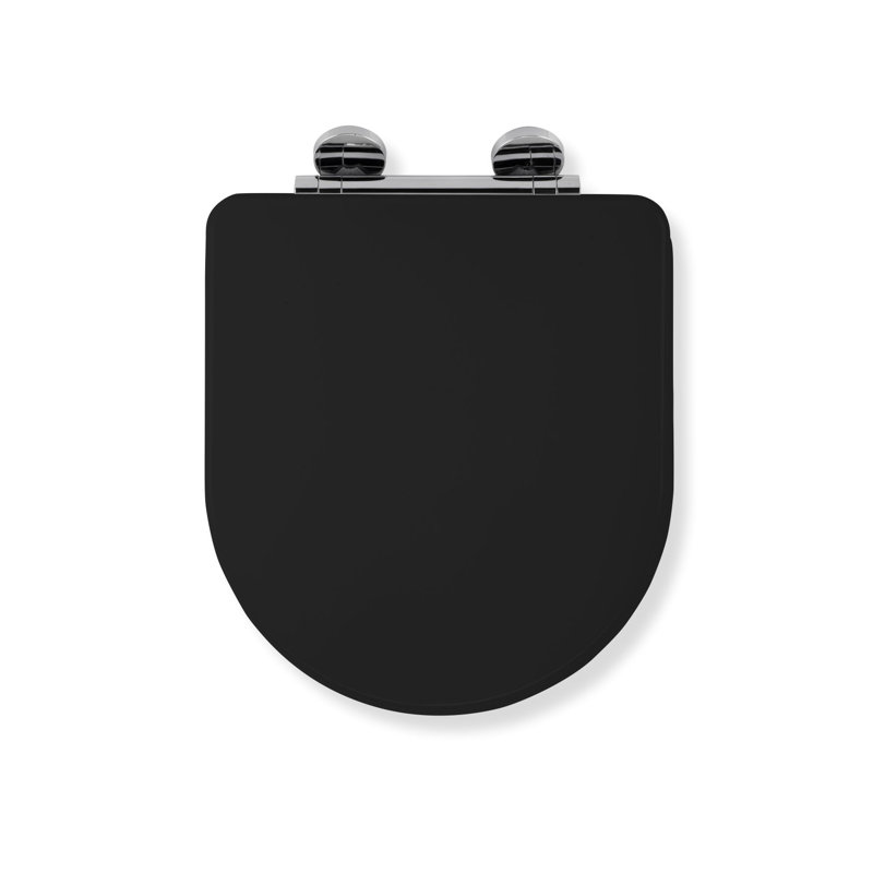 Iseo Flexi-Fix D Shaped Soft Close Toilet Seat - Quick Release Button for Easy Cleaning and Adjustable Hinges with Top & Bottom Fixings Included, Antibacterial Wooden Toilet Seat (Black)