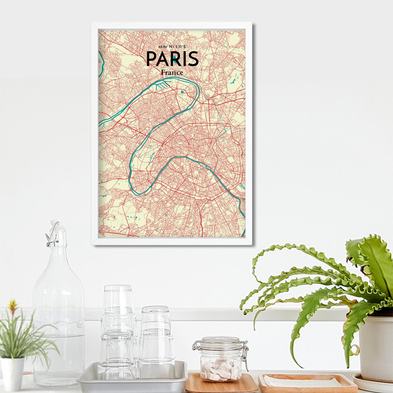 « paris city map », reproduction d’impression sur affiche en tricolore, H 27,6 po x l 19,7 po