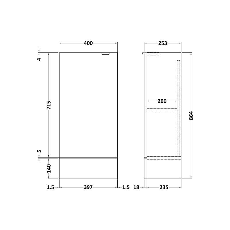 Fusion Freestanding Bathroom Storage, 86.4cm H x 30cm W x 35.3cm D, Black