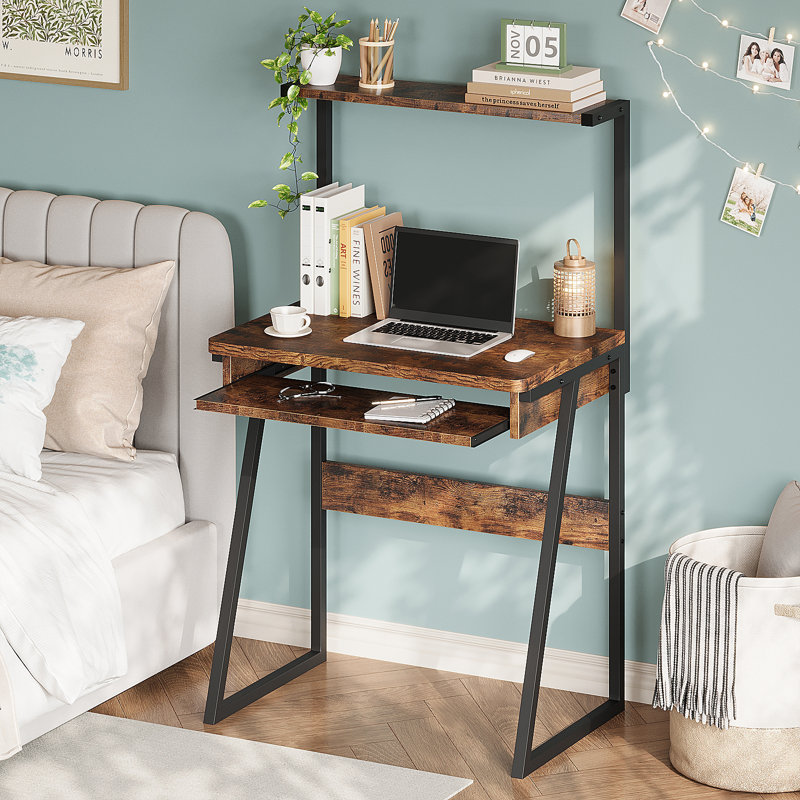2-Tier Computer Desk with Keyboard Tray for Small Spaces 28 Inch Home Office Desk Computer Workstation Modern Writting Table,