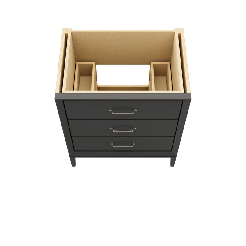 Meuble-lavabo simple à trois tiroirs Alexandra, Noir cassé, Nickel satiné, 30"