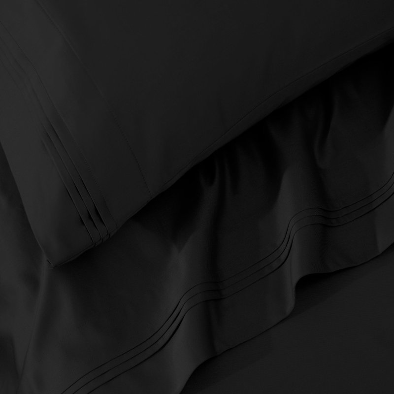 Ensemble de taies d'oreiller de couleur unie en coton égyptien certifié 650 fils Aldin, Standard, Noir