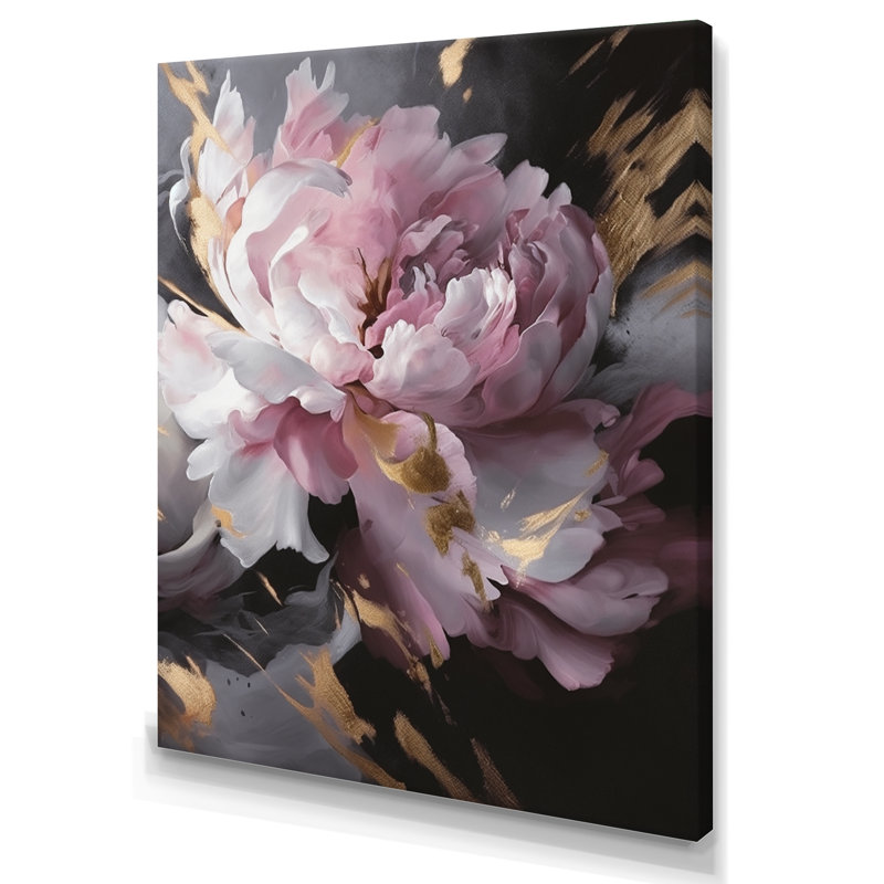 Harmonieux rose gris pivoine II - pivoines, art mural, H 20 po x l 12 po, Toile tendue