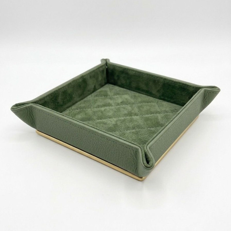 Leather / Faux Leather Decorative Tray, Gold/Green