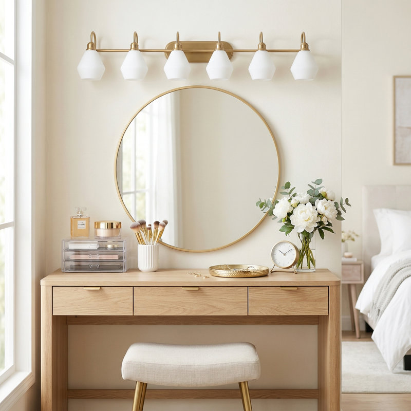 6 - Light Dimmable Vanity Light, Brushed Gold