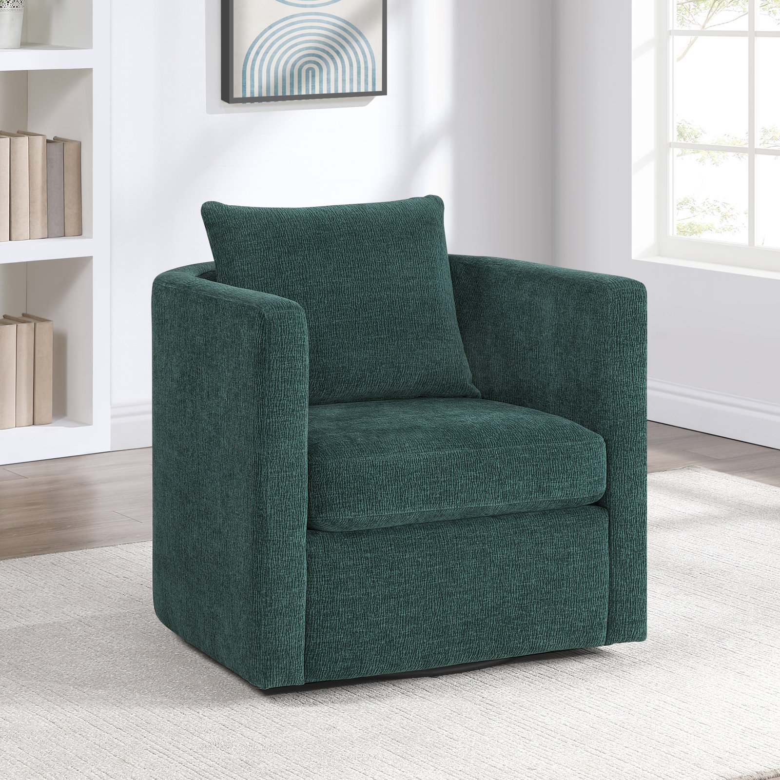 Fran Swivel Barrel Chair, Green Polyester