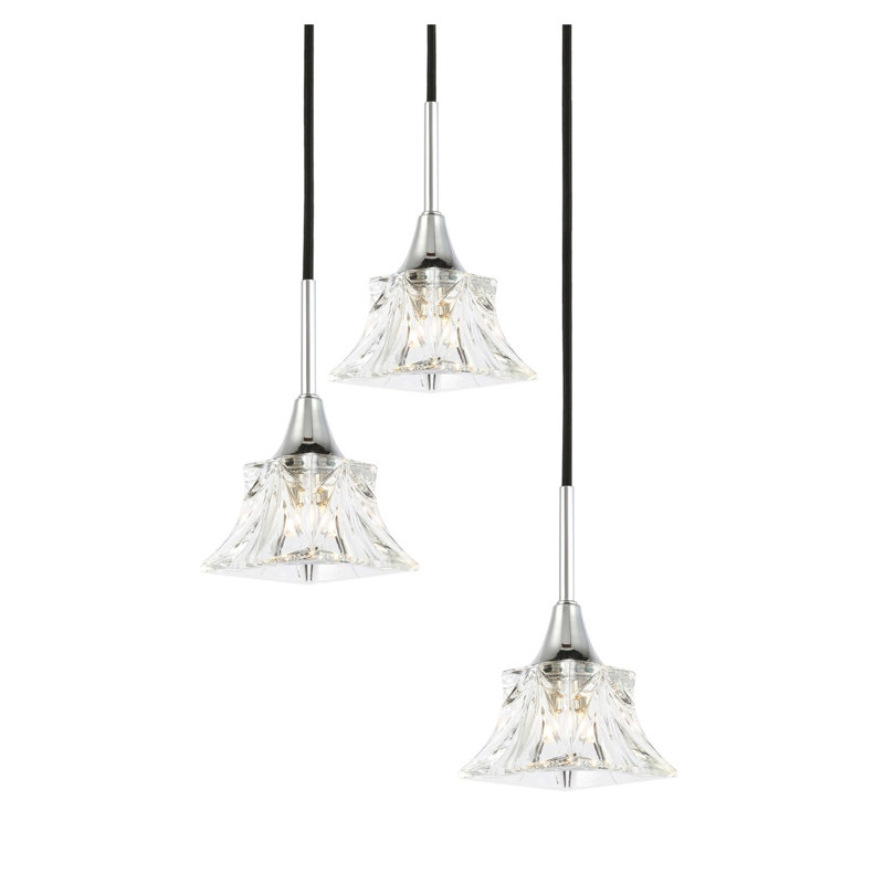 Luminaire suspendu géométrique 3 lumières grappe Angeline, Chrome / Bronze