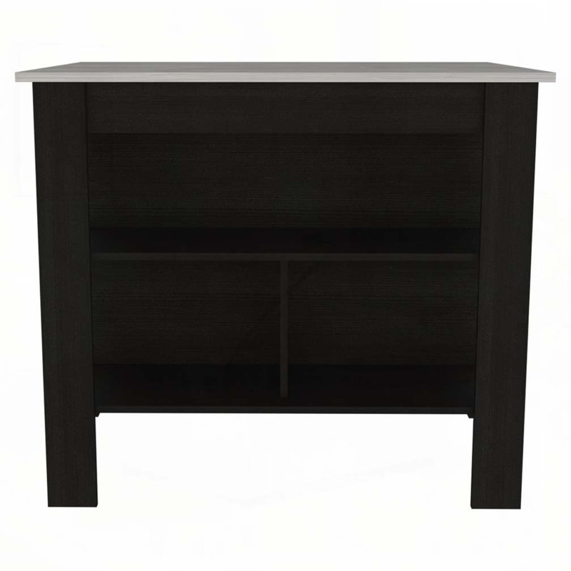 Rockaway 3-Shelf Kitchen Island Black and Ibiza Marble, Black, Ibiza Marble