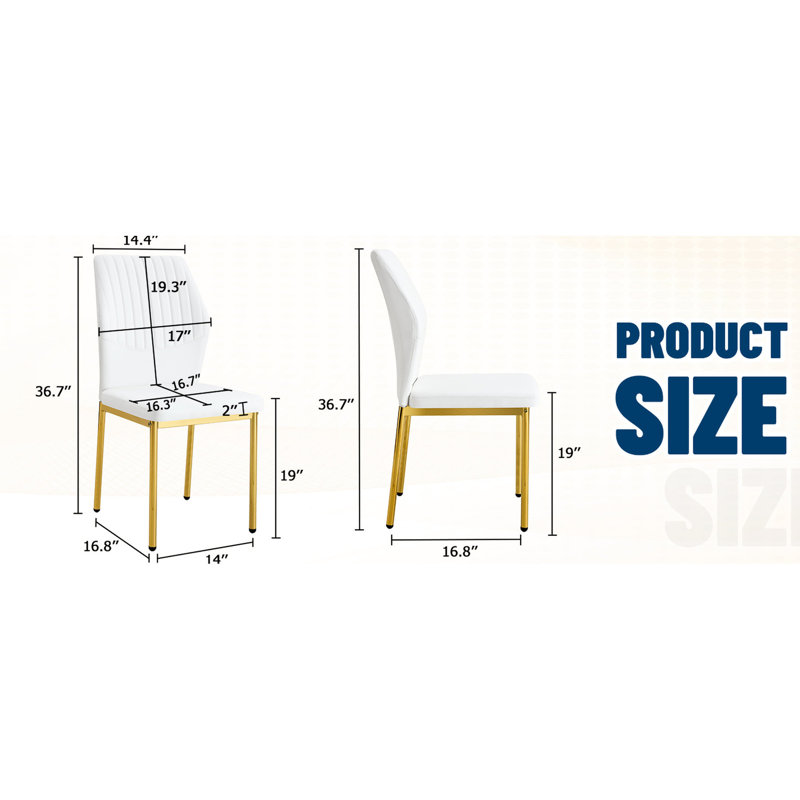 Chaises luxueuses simples - Cuir d'unité centrale blanc avec pieds dorés en métal, ergonomiques pour une posture de 6 pièces, lisse et élégante