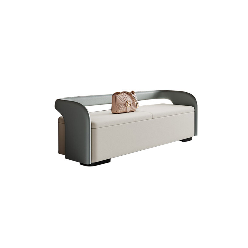 Banc de rangement rembourré en similicuir Ousman, Bleu/crème