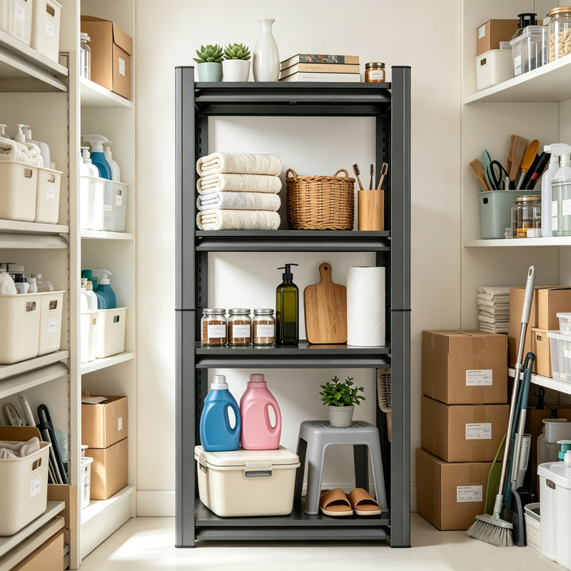 Étagère de rangement réglable à 4 niveaux en métal, support noir robuste pour garage, maison, placard et entrepôt