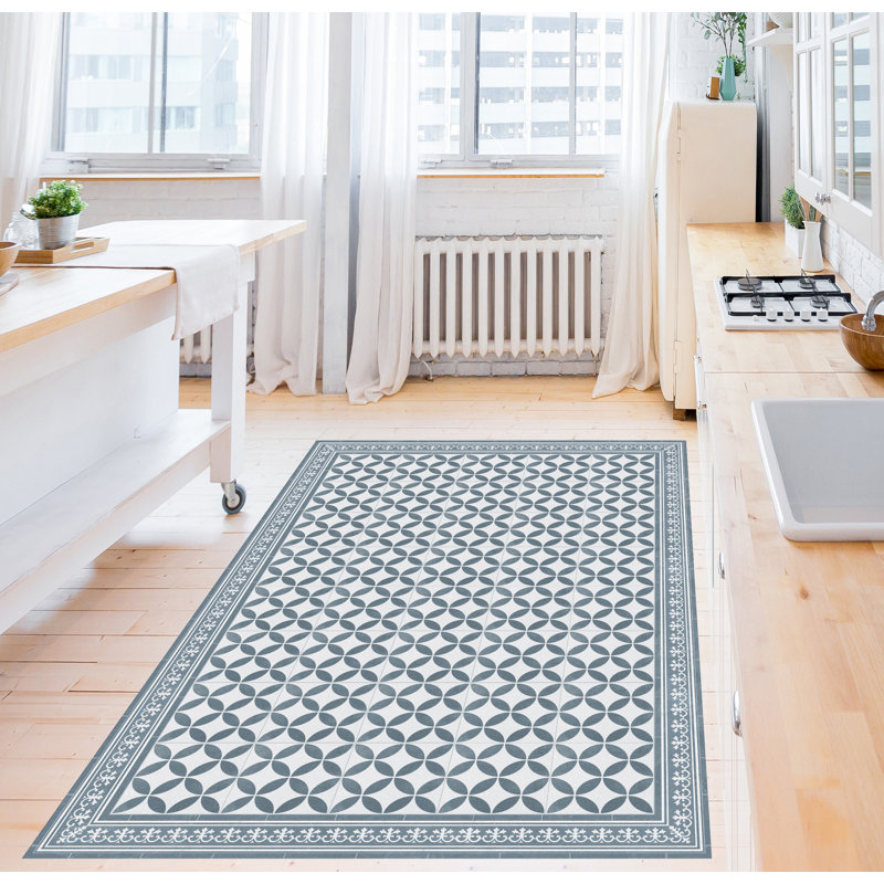 Emelye Vinyl Machine Printed Area Rug, Rectangle 3'3.4" x 4'11.1"