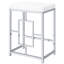 Table à manger à hauteur de comptoir blanche avec support à casseroles, conception moderne pour espaces multifonctionnels, deux tables et trois tabourets, finition en métal argenté, plateaux, ensemble de luxe en similicuir, hauteur, tabourets,