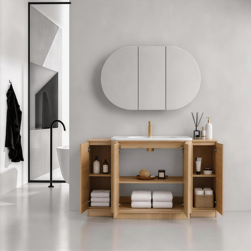 Meuble-lavabo autoportant Pebble, Beige, 60"