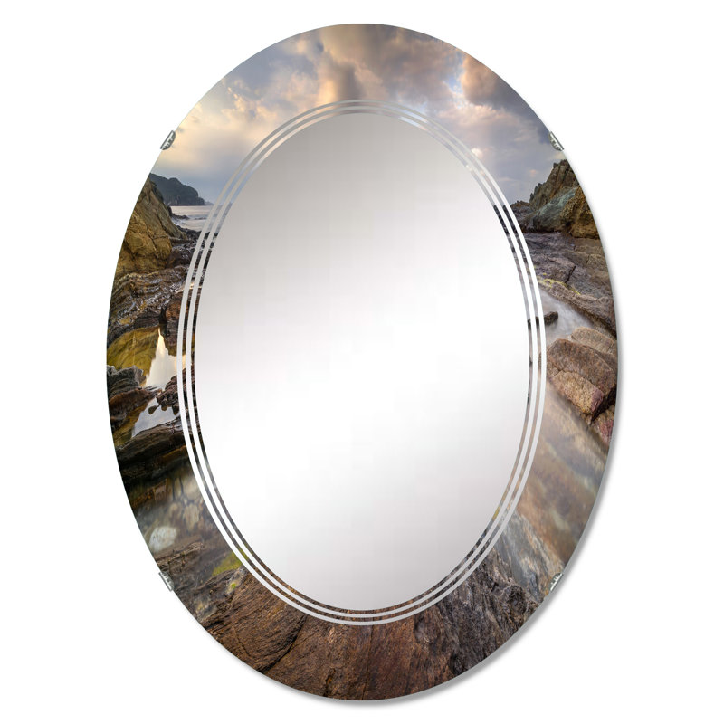 Coastal Rock Formation Wall Mirror, Nautical & Coastal Printed - Unusual Coastal Rock Formation In Corsica, 30" x 20"