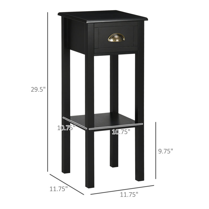 2-Tier Side Table with Drawer, Black
