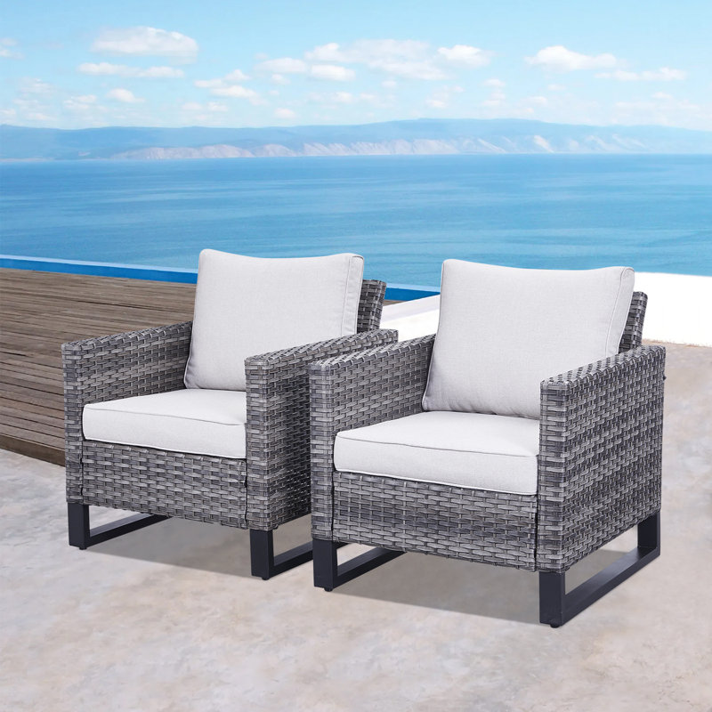 Chaise de patio avec coussins Nazime, Beige, Gris