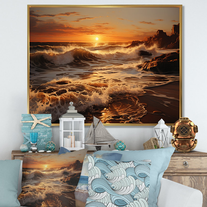 Photo de plage Sables d'or XXI - impression, Encadrement doré, H 30 po x l 40 po x P 1,5 po
