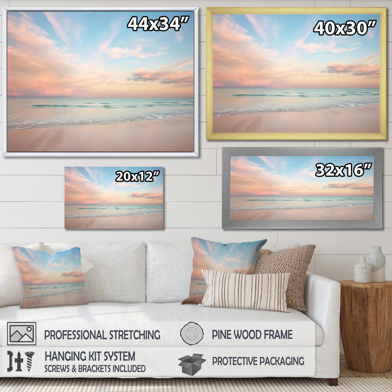 «Peach Sky Photo Astral Symphony V» - art mural ciel, H 30 po x l 40 po x P 1,5 po, Cadre flottant noir