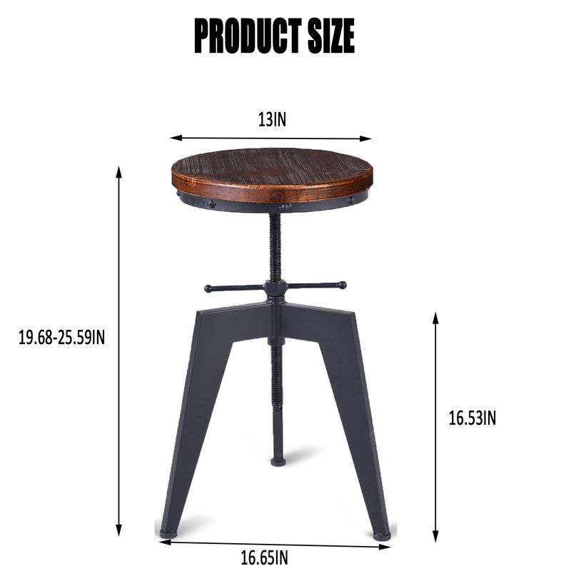 Industrial Bar Stools-19.68-25.59 Inch Adjustable Counter Height Kitchen Stools For Island-Rustic Swivel Wood Metal Bar Stool Dining Chair Cafe Stool