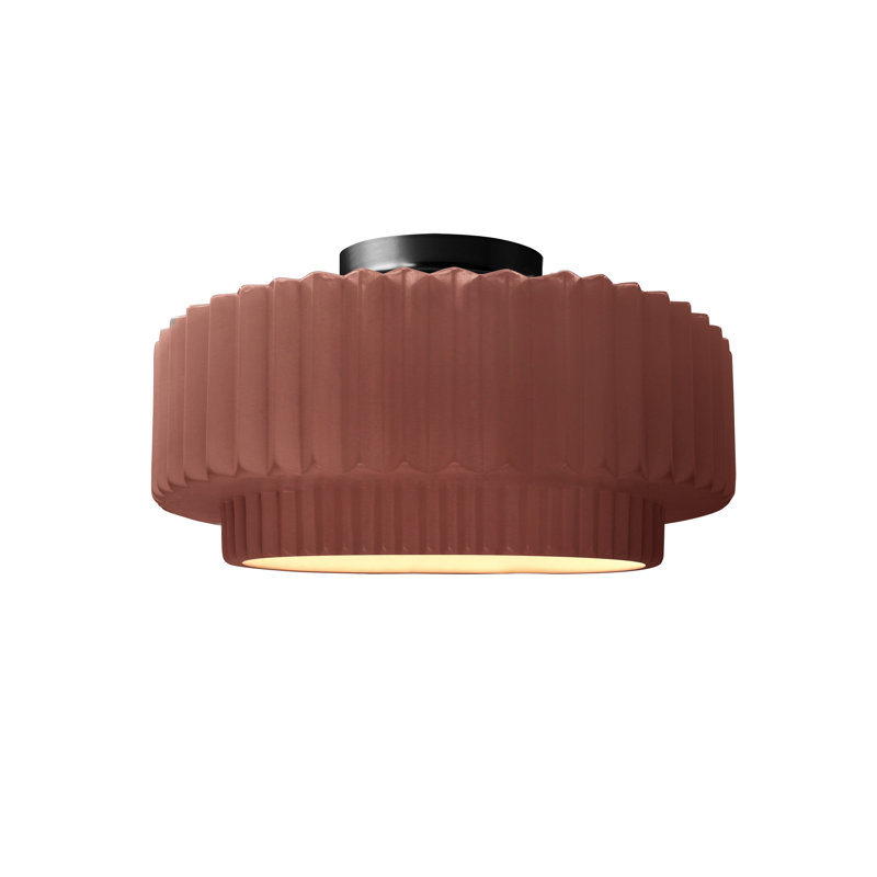 Radiance Ceramic Pleated Semi-Flush Mount, Canyon Clay, Matte Black, 7" H x 12" W x 12" D