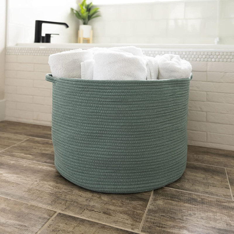Laundry Cotton Basket, 14" H x 20" W x 20" D, Light Green
